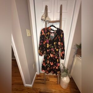 Black Floral V-Neck Women’s Dress